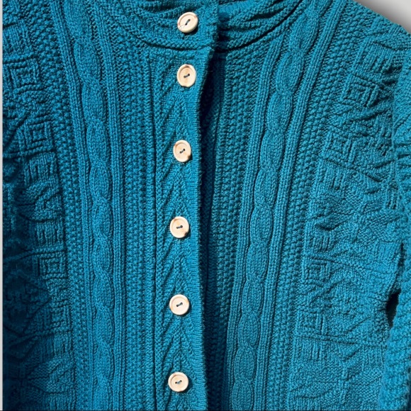 VINTAGE WOMENS CABLE KNIT LL BEAN BLUE CARDIGAN Small - Picture 6 of 9